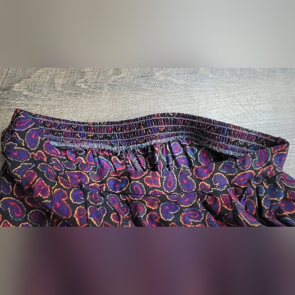 Vinatge 80's Midi Skirt Women's 16 Black, Purple & Multi Paisley Elastic Waistba - Picture 8 of 12